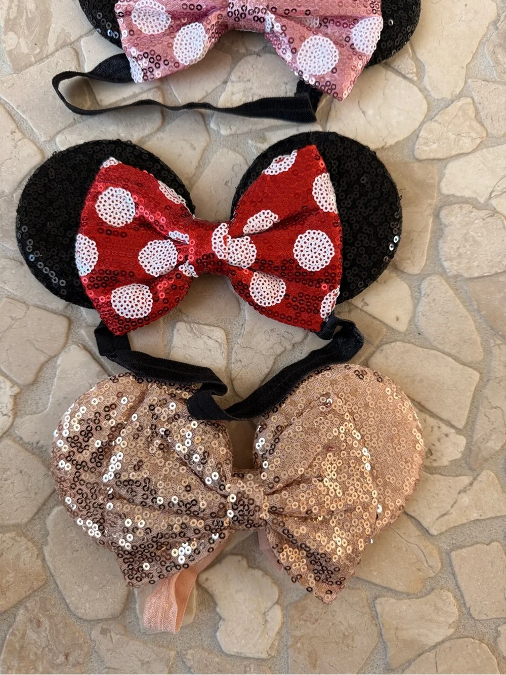 Kids Sequin Mouse Ear Headband with Bow - Pink/Red/Rose Gold